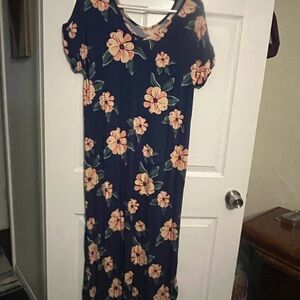 LuLaRoe Macy Blue and Orange Flutter Sleeve Maxi Sundress